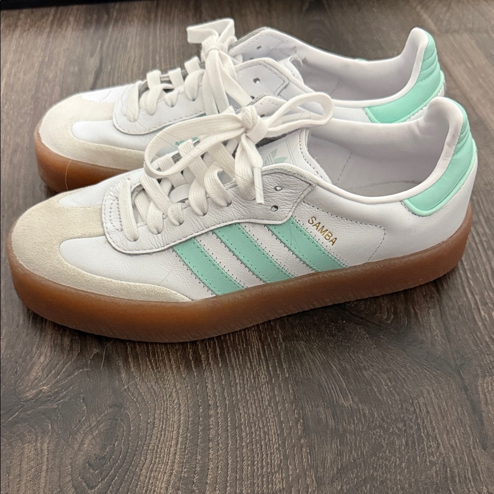 Adidas Women's Samba white and blue green shoes